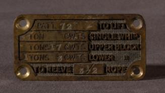 Brass Plate of a Lift or Jib from SS La Vallette, formerly Lauriston